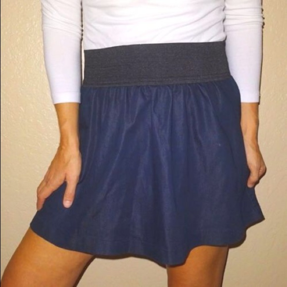 Miley Cyrus Navy blue denim twirl cotton skirt summer